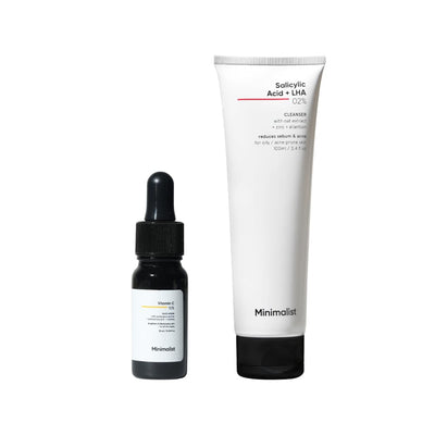 Minimalist Vitamin C 10% Serum + Salicylic Acid 2% Face Wash | Skin Brightening, Acne Control, Oil Balance, Dark Spot Reduction & Deep Pore Cleansing Combo for Clear & Glowing Skin - black