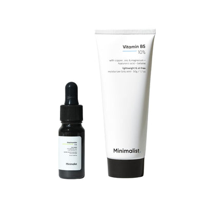 Minimalist Niacinamide 10% Serum with Zinc + B5 Moisturizer | Acne Marks Reduction, Oil Control, Hydration & Skin Barrier Repair Skincare Combo for Oily & Acne-Prone Skin - red