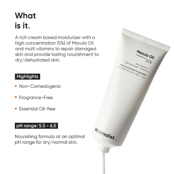 Minimalist Marula Oil 5% Face Moisturizer For Dry Skin With Hyaluronic Acid For Deep Nourishment & Hydration, For Men & Women image 2