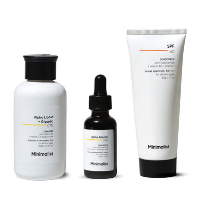 Minimalist Anti-Pigmentation Kit, Skin Care Routine Kit For Unisex, Face Wash, Serum & Sunscreen Combo, 180g - red