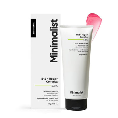 Minimalist Barrier Repair Face Moisturizer with Vitamin B12 Complex 5.5% with Ceramides for All Skin Types | Strengthens Skin Barrier, Boosts Hydration, Soothing, Lightweight Gel Texture | 30 gm - red