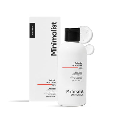 Minimalist 2% Salicylic Acid + LHA Body Wash | Gentle Exfoliating Bodywash for Body Acne, Un-even, Rough & Bumpy Skin | Sulphate (SLS), Dye, & Fragrance Free | Shower Gel for Women & Men | 200 ml - red