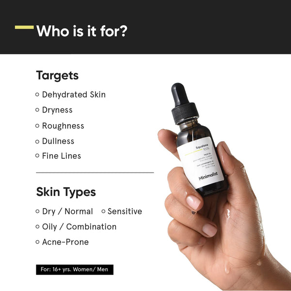 Minimalist Squalane 100% (Plant Derived) Super-Lightweight Face Oil | Improves Skin Hydration, Provides light Moisturization & Reduces Fine Lines | 30 ml image 2