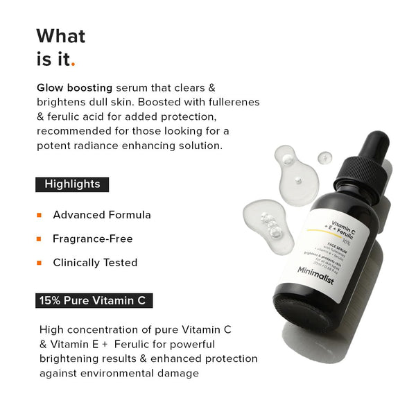 Minimalist 16% Vitamin C Face Serum – Brightening & Glow-Boosting Formula with Vitamin E, Ferulic Acid & Fullerenes, Antioxidant Boost for Radiant Skin (20 ml) image 2