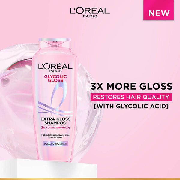 L’Oréal Paris Glycolic Gloss Shine Boosting Shampoo, powered by 3% Glycolic Acid, for dull hair, restores hair quality for gives 3x more gloss, 340ml image 2