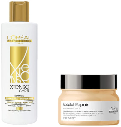 L'OREAL PROFESSIONNEL PARIS Xtenso Care Sulfate-Free* Shampoo 250 Ml, For All Hair Types & L'Oréal Professionnel Absolut Repair Hair Mask, 250Gm - red