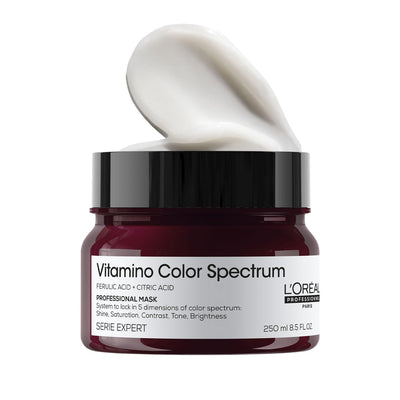 L'Oréal Professionnel Vitamino Color Spectrum Mask for all colored hair 250 ml | A moisturizing mask for colored hair that locks in day 1 color vibrancy | Contains Ferulic acid + Citric acid. - red