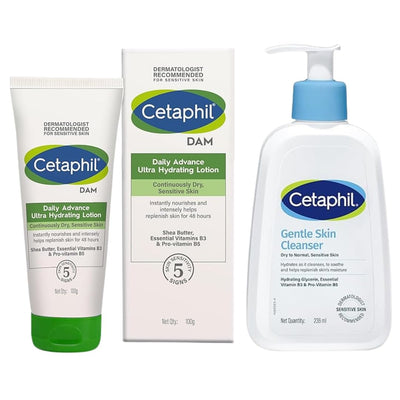 Cetaphil Gentle Skin Cleanser 236 ml and DAM 100g Combo - red