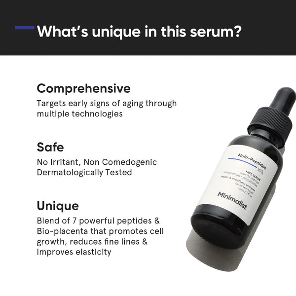 Minimalist Multi Peptide Night Face Serum for Ageless Younger Skin, 30 ml | Collagen Boosting, Hydrating & Overnight Repair Serum for Women & Men with 7% Matrixyl 3000 & 3% Bio-Placenta image 2