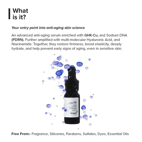 Minimalist Copper Peptide + PDRN 1.25% Face Serum | Preventive Anti-Aging Serum for Firmness, Elasticity & Hydration | With GHK-Cu, PDRN, Multi-Molecular Hyaluronic Acid & Niacinamide | Suitable for Sensitive Skin | For Unisex | 10ml image 2