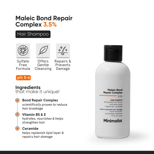 Minimalist Bond Repair Shampoo for Damaged & Chemically Treated Hair | Maleic Acid + Amino Acids + Ceramides | Strengthens Hair, Reduces Breakage | Sulfate-Free Repair Care | 250 ml image 2