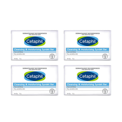Cetaphil Cleansing and Moisturising Syndet Bar, Shea Butter, 300 g, Pack of 4 - red
