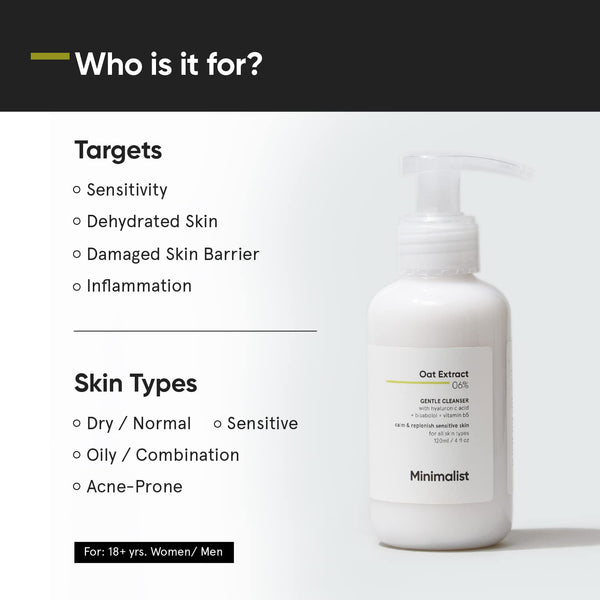 Minimalist Gentle Face Wash With 6% Oat Extract & Hyaluronic Acid For Sensitive Skin (Dry to Normal) | Sulphate Free | Non-Drying | Fragrance Free | Gentle Cleanser (120 ML) image 2