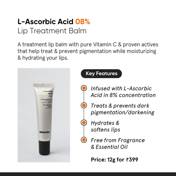 Minimalist Lip Treatment Balm for Pigmented & Dark Lips | 8% L-Ascorbic Acid with Vitamin E, Radianskin & Glycerine | For Women & Men | 12 gm image 2