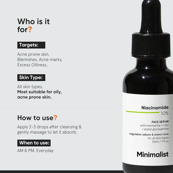 Minimalist 10% Niacinamide Serum with Zinc – Reduces Acne Marks, Controls Oil & Minimizes Pores | Vitamin B3 for Blemish-Free, Clear Skin | For Oily & Acne-Prone Skin (30 ml) image 2