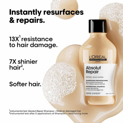 L'Oréal Professionnel Absolut Repair Shampoo for Dry & Damaged Hair - 300ml | Professional shampoo for Strengthening and Repairing Hair, With Protein & Omega-9, For Men & Women (Pack of 2) - red