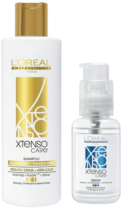 L'Oréal Professionnel Paris Xtenso Care Sulfate-Free* Shampoo 250 Ml, For All Hair Types & Xtenso Care Serum 50 Ml, For Straightened Hair - red