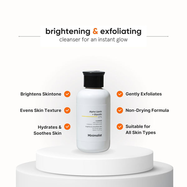 Minimalist 7% ALA + Glycolic Brightening Face Wash | Cleanser with ALA For Glowing Skin, AHA for Exfoliation and Vitamin B5 For Hydration | Sulphate-free | Fragrance-free | For Women & Men | 100 ml image 2