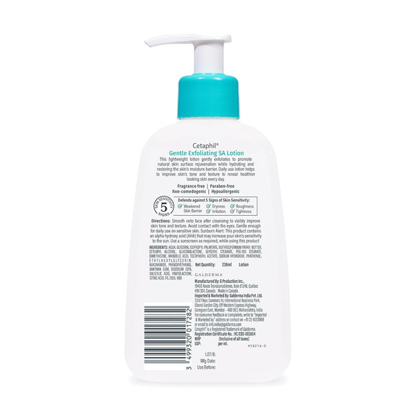 Cetaphil Gentle Exfoliating SA Lotion 236ml | Daily Moisturizer with Salicylic Acid, Mandelic Acid & Gluconolactone | Hydrates, Smoothens & Renews Skin | Dermatologist Recommended Brand image 2