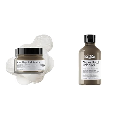 L'Oréal Professionnel Absolut Repair Molecular Sulfate-Free Deep Repairing Shampoo & Cream Mask for Damaged Hair - 300+250ml, Restores Strength With 2% Peptides Bonder & 5 Amino Acids - Default Title