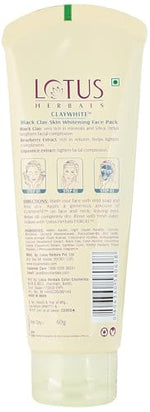 Lotus Herbals Claywhite Black Clay Face Pack | Detans Skin & Unclogs Pores | 60g (Pack of 1) image 5 — view 5