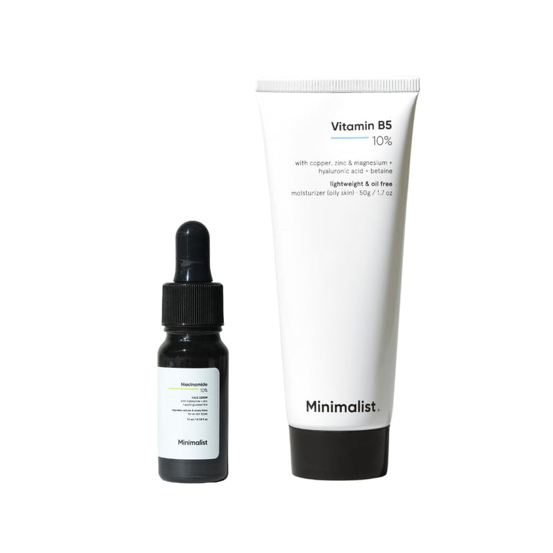 Minimalist Niacinamide 10% Serum with Zinc + B5 Moisturizer | Acne Marks Reduction, Oil Control, Hydration & Skin Barrier Repair Skincare Combo for Oily & Acne-Prone Skin - red