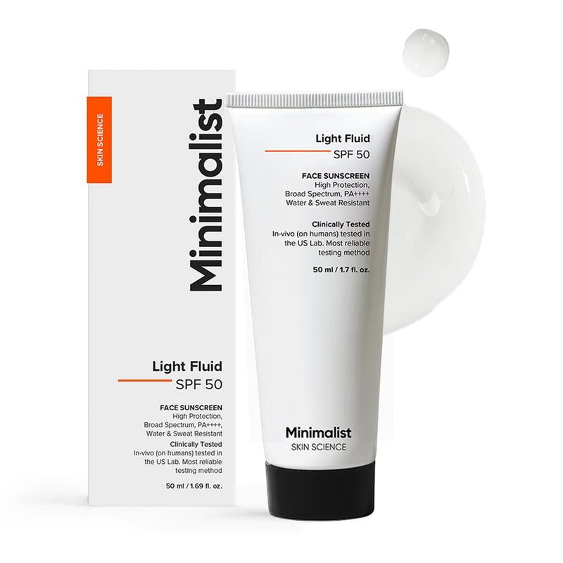 Minimalist Light Fluid Sunscreen SPF 50 for Oily Skin (PA++++) | Clinically Tested in US| No White Cast | Broad Spectrum | Lightweight, Water & Sweat Resistant | For Women & Men | 50ml - white