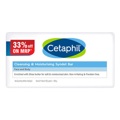 Cetaphil Cleansing Moisturizing Syndet Bar 4x100 gm – Gentle Soap-Free Syndet Cleansing Bar Pack with Shea Butter Blend, pH Balanced Moisturizing & Hydrating Formula for Sensitive & Dry Skin, Hypoallergenic & Non-Irritant Daily Cleanser for Face & Body - Default Title