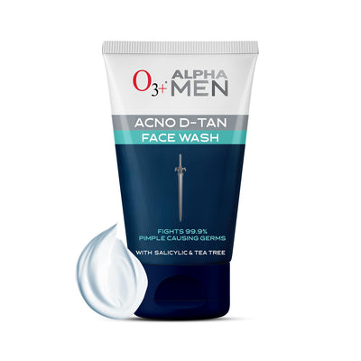 O3+ ALPHA MEN Acno D-TAN Face Wash with Tea Tree 100g for Oily Skin | Detan Face Wash for TAN Removal | Removes Acne and Dirt - black