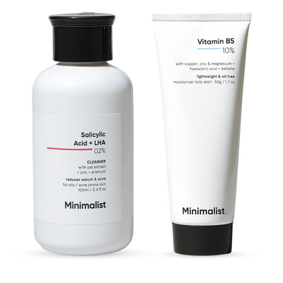 Minimalist Anti-Acne Skincare Combo | Salicylic Acid 2% Face Wash + 10% Vitamin B5 Gel Moisturizer | Oil Control, Acne Care & Barrier Repair for Oily Skin - Default Title