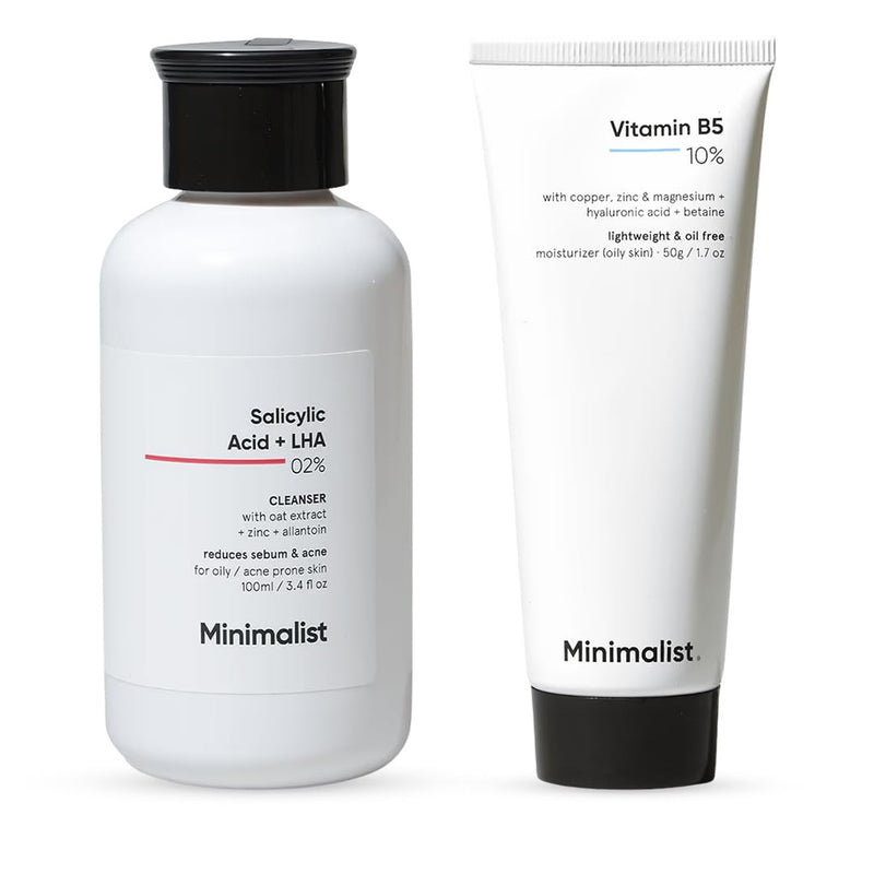 Minimalist Anti-Acne Skincare Combo | Salicylic Acid 2% Face Wash + 10% Vitamin B5 Gel Moisturizer | Oil Control, Acne Care & Barrier Repair for Oily Skin - Default Title