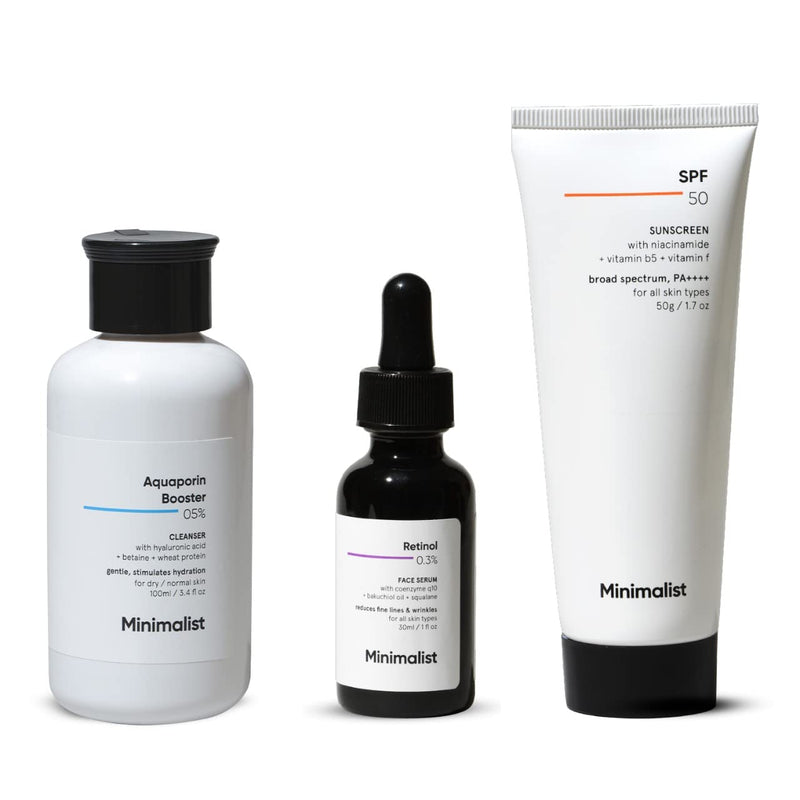 Minimalist Anti-Aging Skincare Kit, Routine Kit For Unisex, Face Wash, Serum & Sunscreen Combo, 180g - red