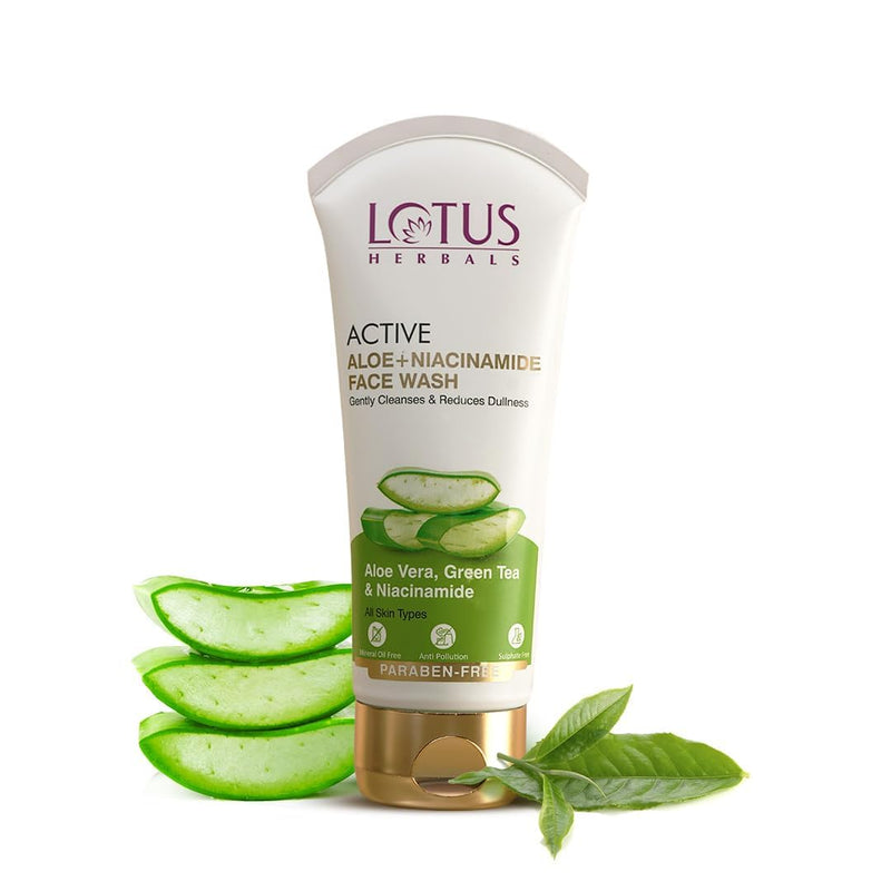 Lotus Herbals Active Aloe + Niacinamide Face Wash | Gently Cleanses | Reduce Dullness | Sulphate Free | All Skin Types | 100gm - green
