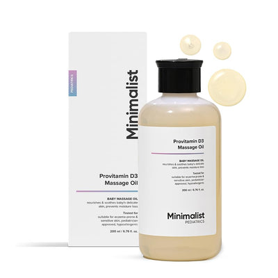 Minimalist Baby Massage Oil with Provitamin D3 | Fragance Free, Mineral Oil Free & Pediatrician Approved Baby Oil For Sensitive Skin | A Blend Of Coconut, Sunflower, Almond & Safflower Oil | 200ml - red