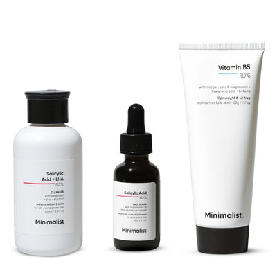 Minimalist Anti-Acne Kit, Skincare Routine Kit for Unisex, Salicylic Acid Face Wash, Vitamin B5 Moisturizer, and Salicylic Acid Serum Combo - red