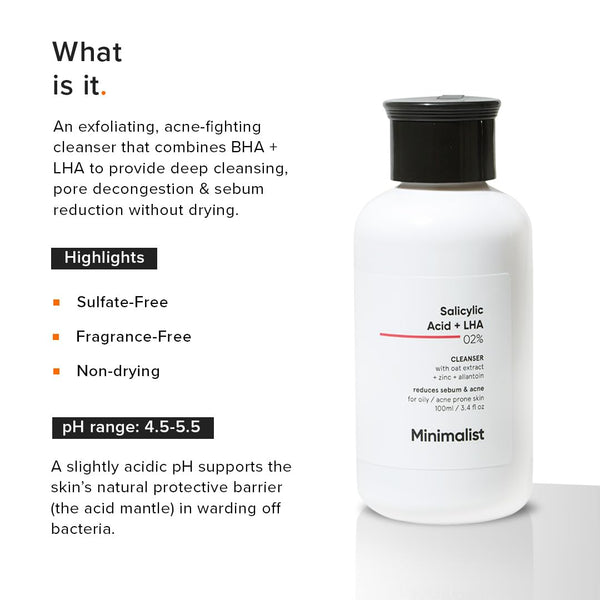 Minimalist Anti-Acne Salicylic Acid 2% Face Wash For Oily & Acne Prone Skin | With LHA for Pore Cleansing, Oil Control & Sebum Regulation | Cleanser for Women & Men | 100 ml image 2