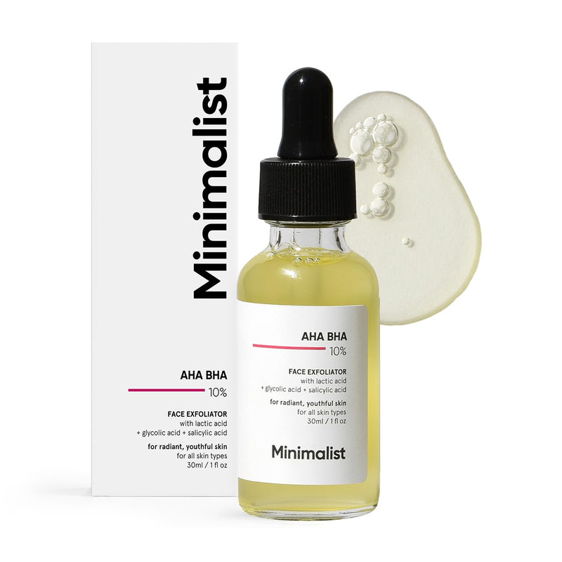 Minimalist 10% AHA BHA Exfoliating Serum For Beginners, AHAs (Lactic Acid & Glycolic Acid) & BHA (Salicylic Acid) Serum, 30ml - red