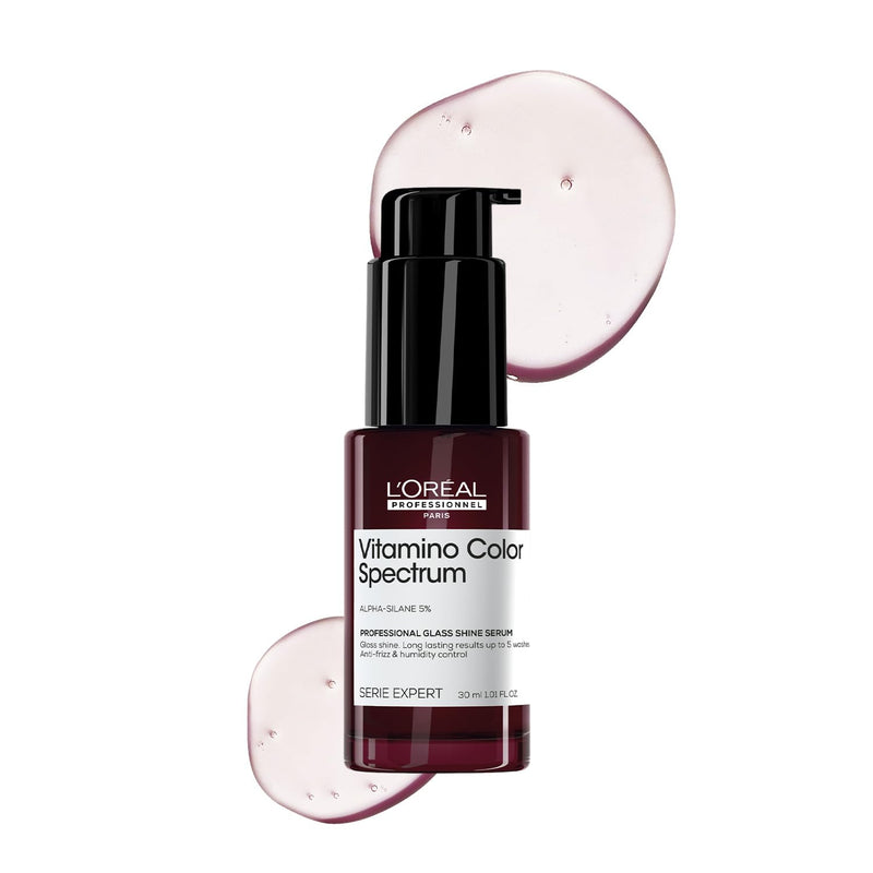 L'Oréal Professionnel Vitamino Color Spectrum Glass shine serum for all colored hair 30 ml | A patented leave in serum for colored hair that delivers instant glass shine & lasting results. - red