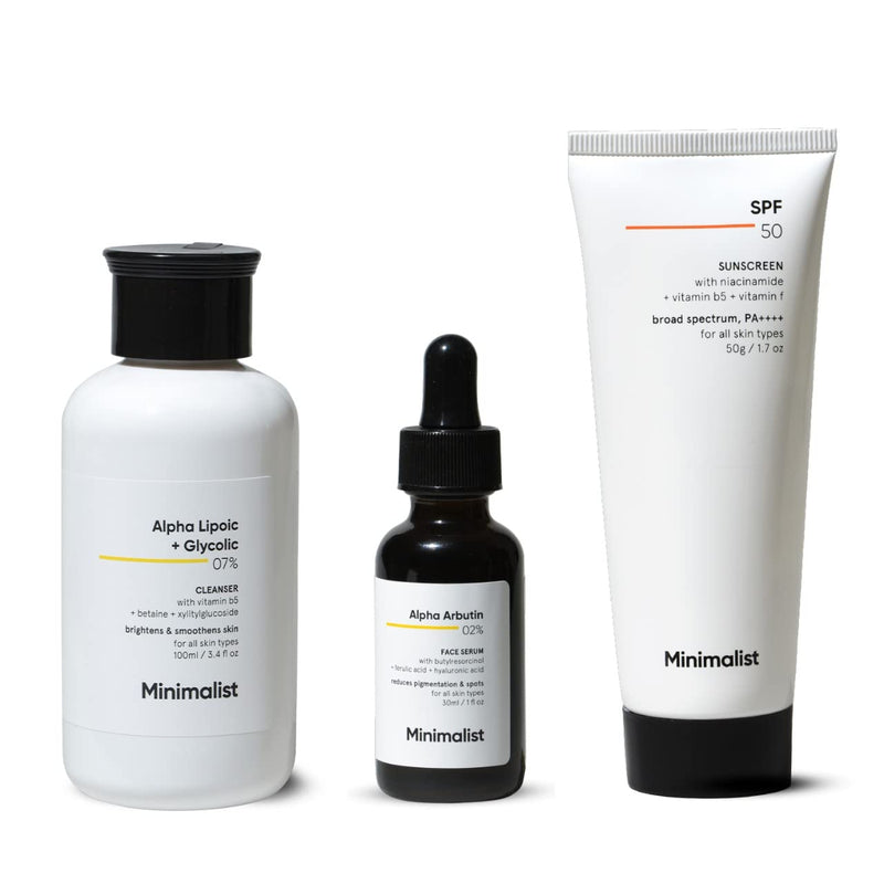Minimalist Anti-Pigmentation Kit, Skin Care Routine Kit For Unisex, Face Wash, Serum & Sunscreen Combo, 180g - red
