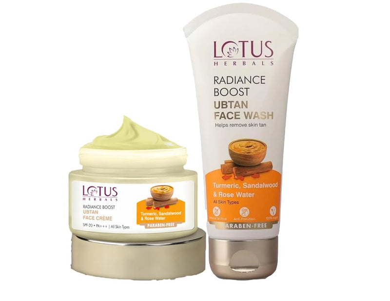 Lotus Herbals Radiance Boost Ubtan Face Cream 50gm, Boost Ubtan Face Wash 100gm set of 2 - red
