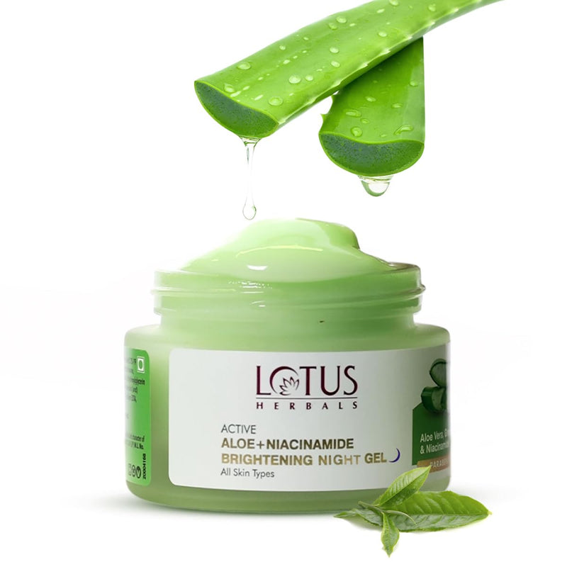 Lotus Herbals Active Aloe + Niacinamide Calm & Brighten Night Gel | Moisturize Skin | Paraben-free | All Skin Type | 50gm - green