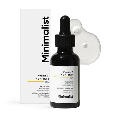 Minimalist 16% Vitamin C Face Serum – Brightening & Glow-Boosting Formula with Vitamin E, Ferulic Acid & Fullerenes, Antioxidant Boost for Radiant Skin (20 ml) - red