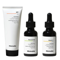Minimalist Essential Bundle: 10% Niacinamide Serum with Zinc (30ml) for Oil Control & Acne + 10% Vitamin C Serum (30ml) for Dark Spots & Glow + SPF 50 PA++++ Sunscreen (50g)