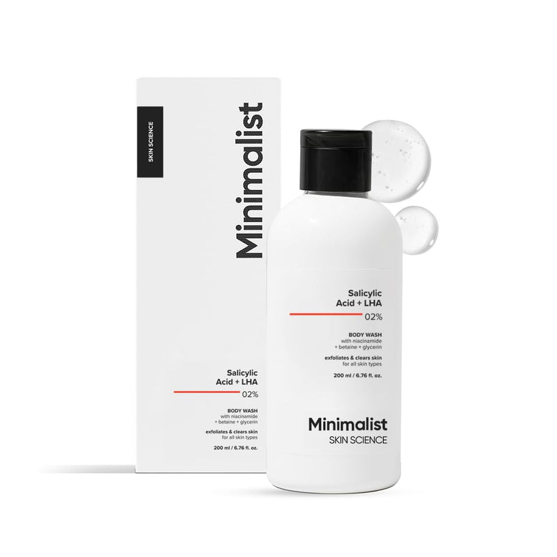 Minimalist 2% Salicylic Acid + LHA Body Wash | Gentle Exfoliating Bodywash for Body Acne, Un-even, Rough & Bumpy Skin | Sulphate (SLS), Dye, & Fragrance Free | Shower Gel for Women & Men | 200 ml - red