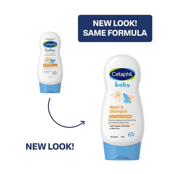 Cetaphil Baby Wash & Shampoo with Organic Calendula 230 ml | Gentle Daily Cleanser for Newborns & Babies | Hypoallergenic, Dermatologist Tested, Paraben-Free image 2