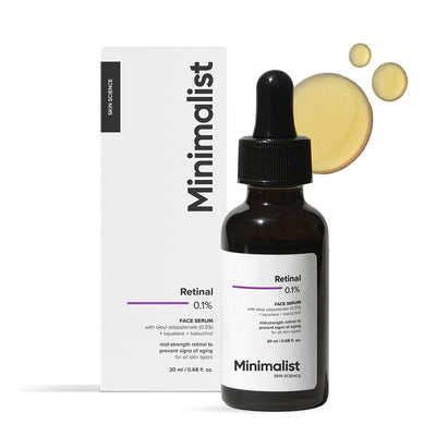 Minimalist Retinal 0.1% Face Serum | Reduces Fine Lines & Wrinkles | Enriched with Bakuchiol & Squalane | Anti-Aging & Hydrating Formula | For All Skin Types | 20 ml - red