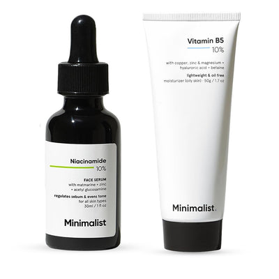 Minimalist Oil Control & Barrier Repair Combo | 10% Niacinamide Face Serum with Zinc 30ml + 10% Vitamin B5 Oil-Free Gel Moisturizer 50g | For Oily & Acne-Prone Skin - Default Title