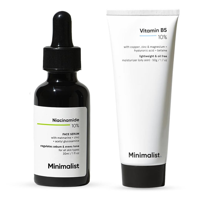 Minimalist Oil Control & Barrier Repair Combo | 10% Niacinamide Face Serum with Zinc 30ml + 10% Vitamin B5 Oil-Free Gel Moisturizer 50g | For Oily & Acne-Prone Skin - Default Title