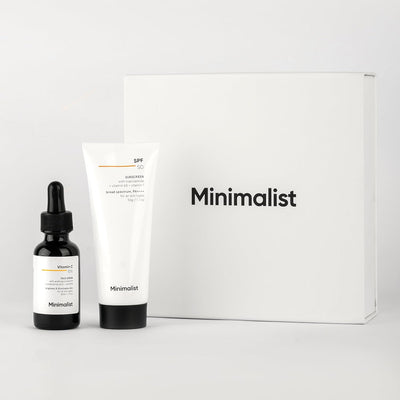 Minimalist Brightening & SPF Skincare Gift Set | Premium Gift Kit for Women & Men | Serum & Sunscreen Combo - red