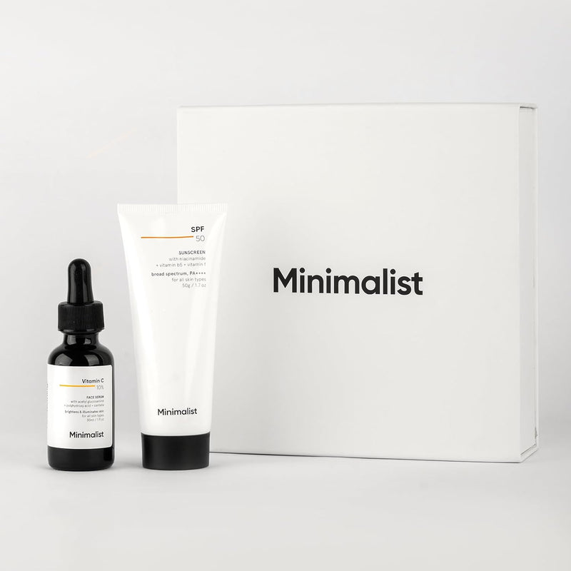 Minimalist Brightening & SPF Skincare Gift Set | Premium Gift Kit for Women & Men | Serum & Sunscreen Combo - red